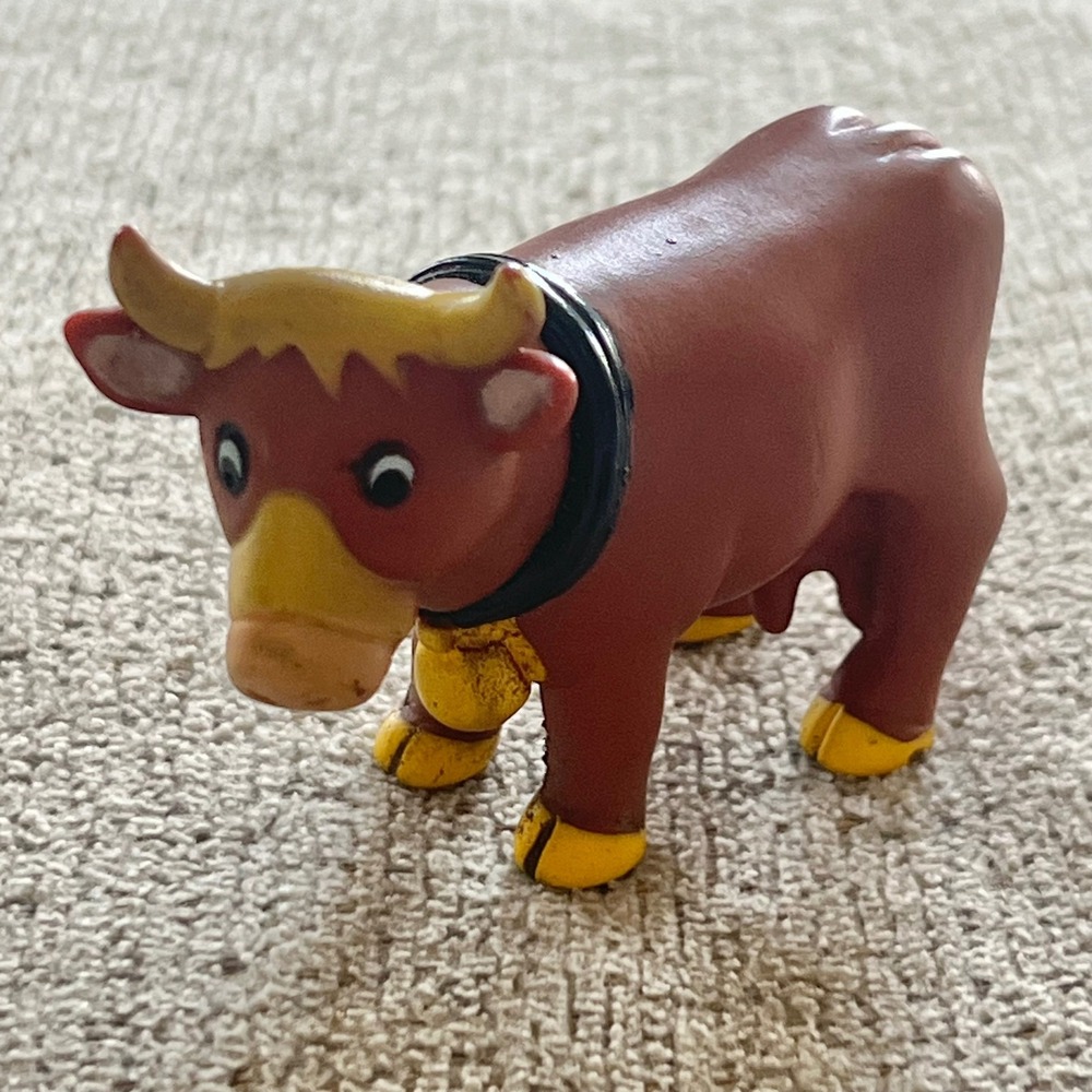 Vintage Playskool Cow Figurine Brown Yellow Horns Puzzletown Farm Animal‎